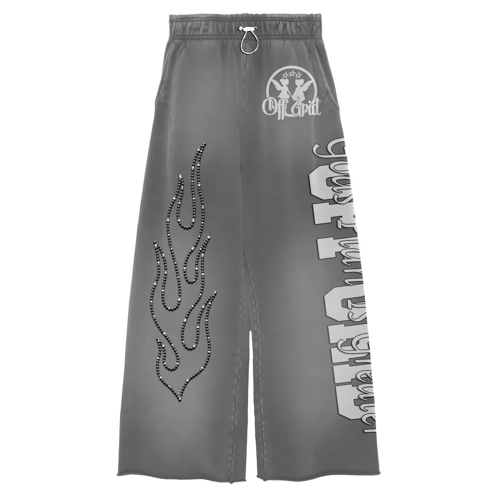 Off-Grid Rhinestone Flame Sweatpants
